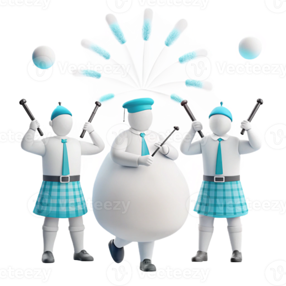 Three Cartoon Characters Juggling with Sticks and Balls png