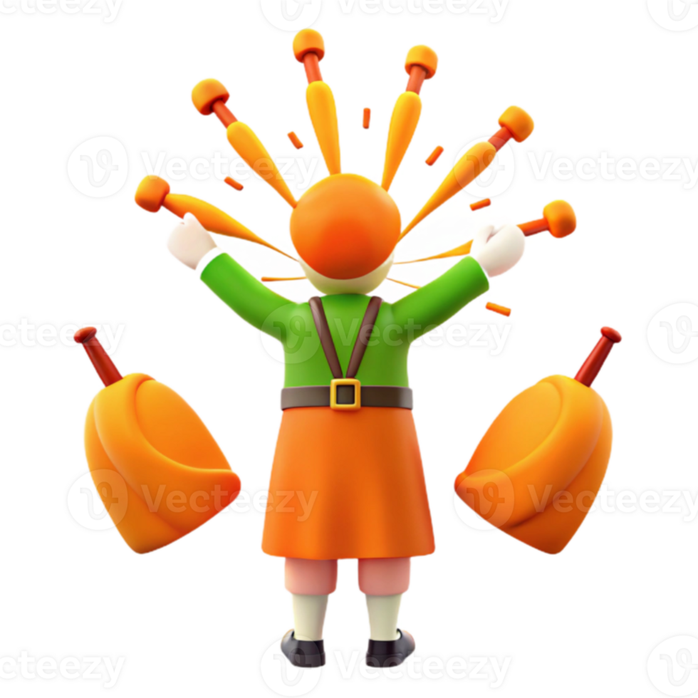 3D Cartoon Character Celebrating with Confetti png