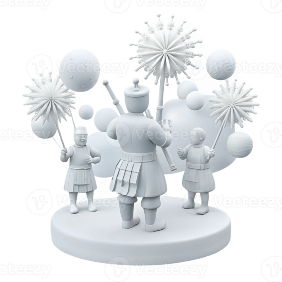 3D Model of a Festive Parade with Characters and Decorated Balls png