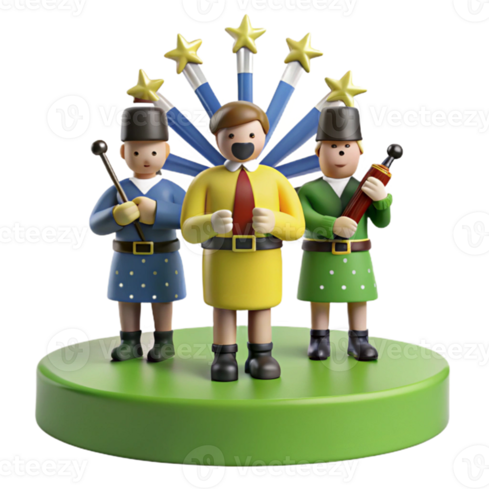 Three Cartoon Characters Standing Together Under a Starry Sky png