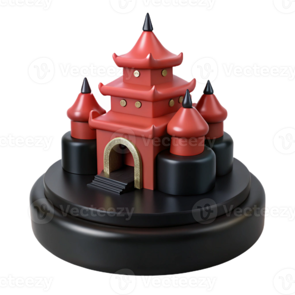 Red Pagoda 3D Model with Black Base png