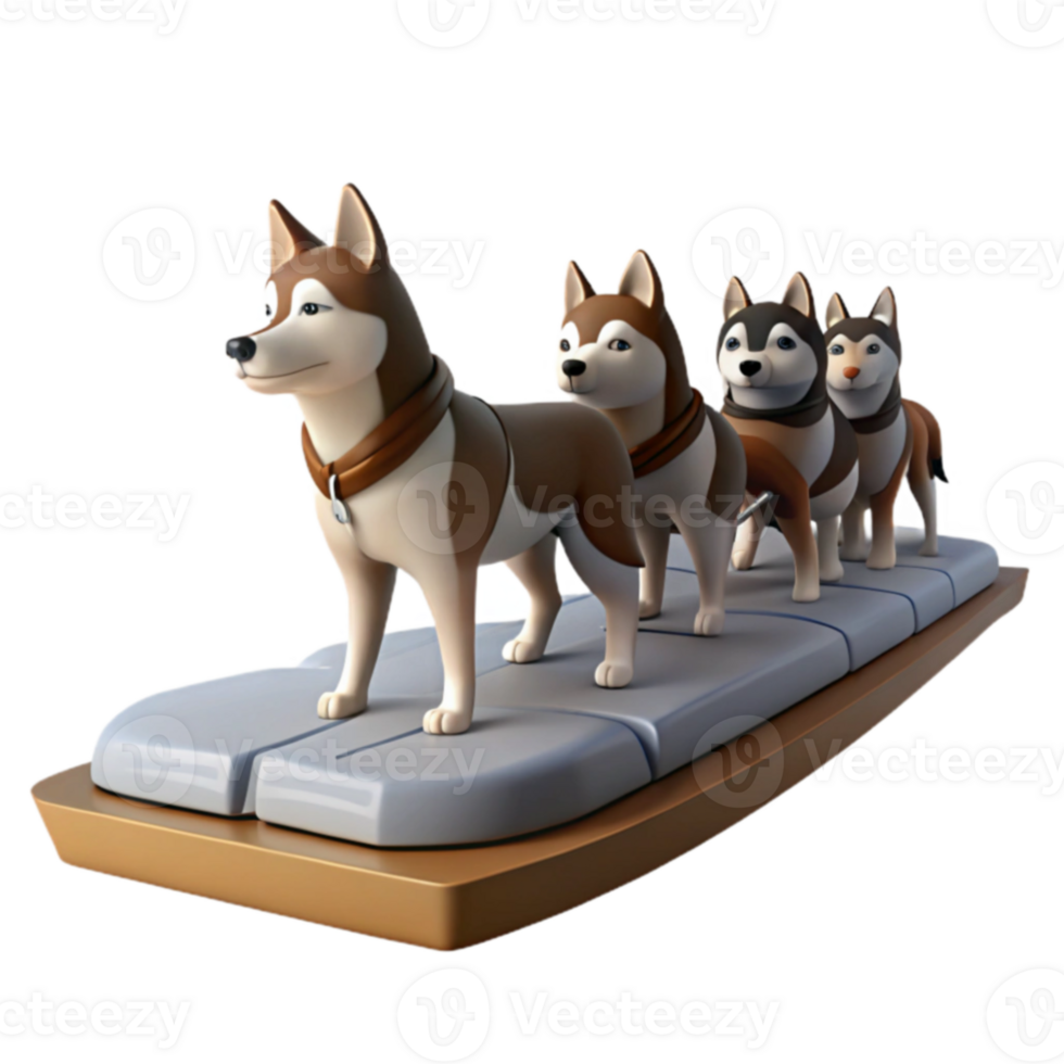 Four Huskies Standing in a Line on a Platform png