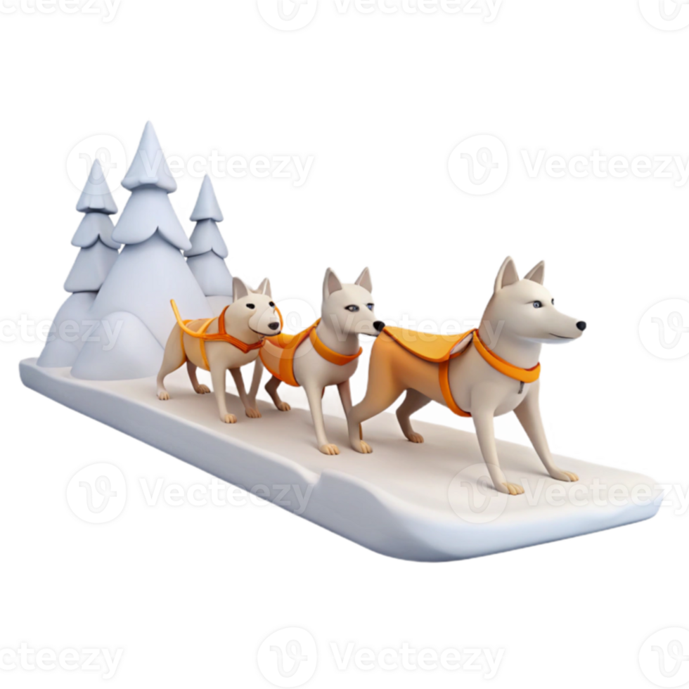 Three Huskies Pulling Sled Through Snowy Landscape png
