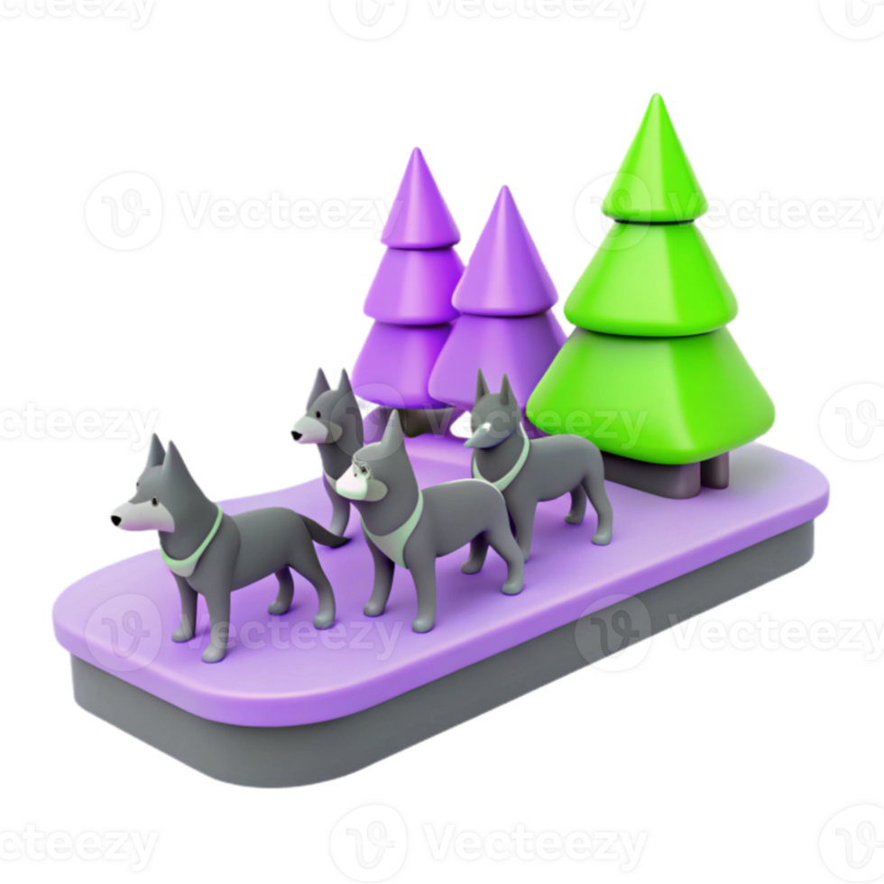 3D Render of Four Dogs in a Forest Setting png