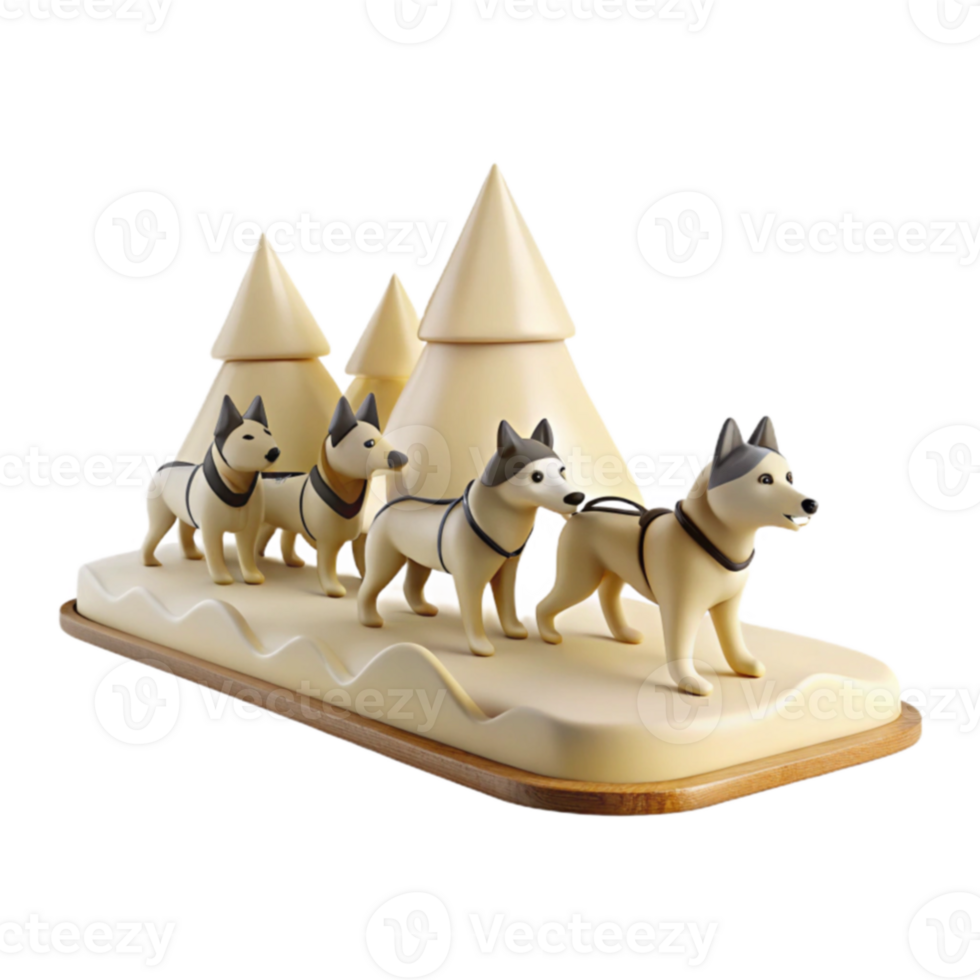 3D Render of a Team of Huskies Pulling a Sled Through a Snowy Landscape png
