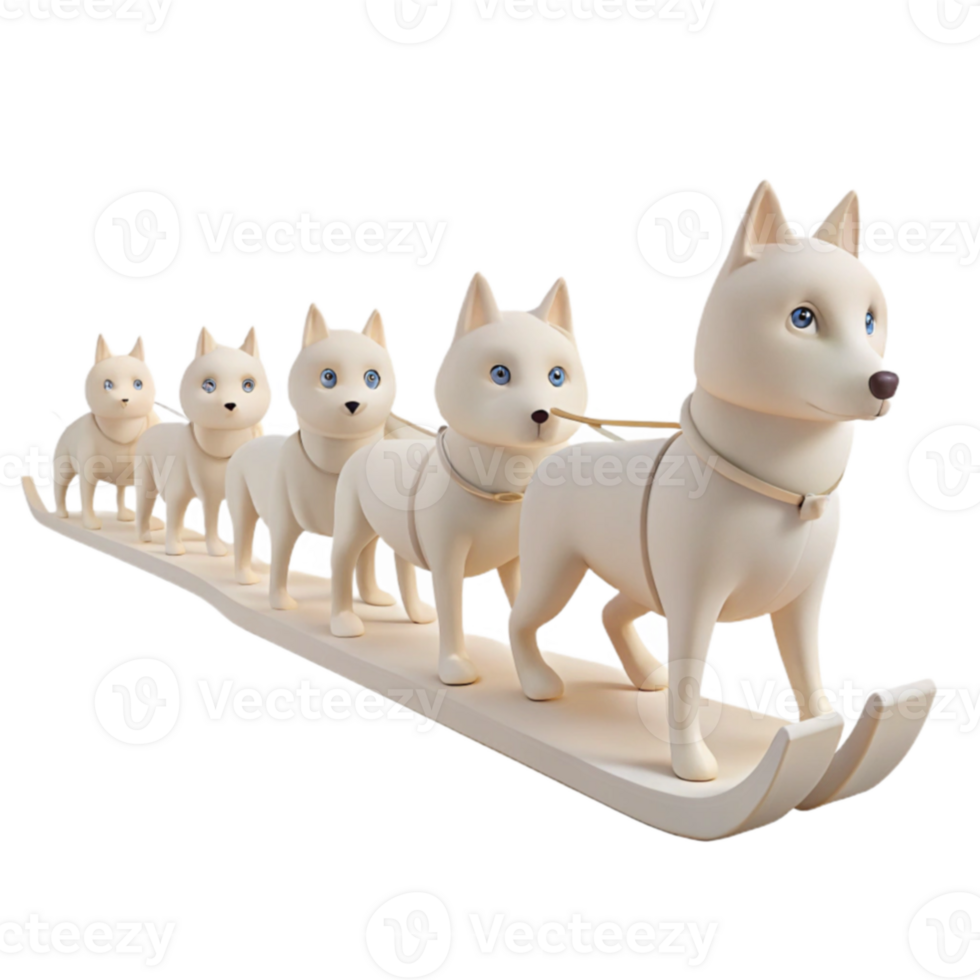 Five White Dogs Pulling a Sled png