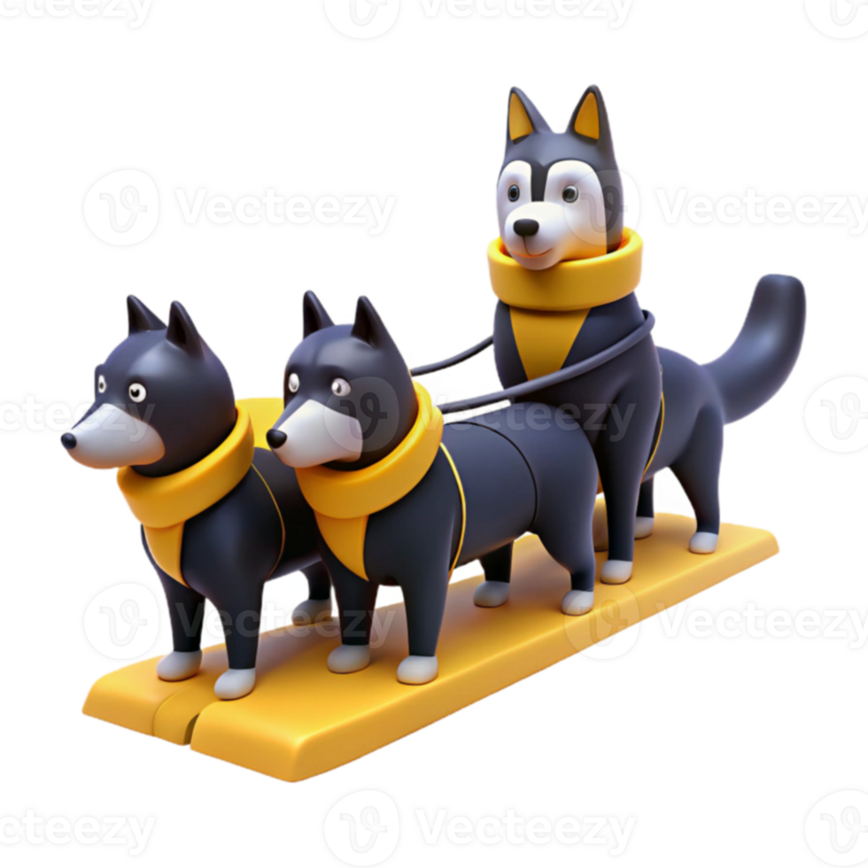 3D Render of Cartoon Dogs Pulling Sled png