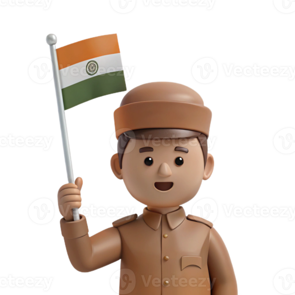Smiling Cartoon Soldier Holding Indian Flag png