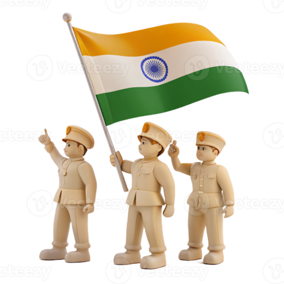 Three Cartoon Soldiers Holding a National Flag png