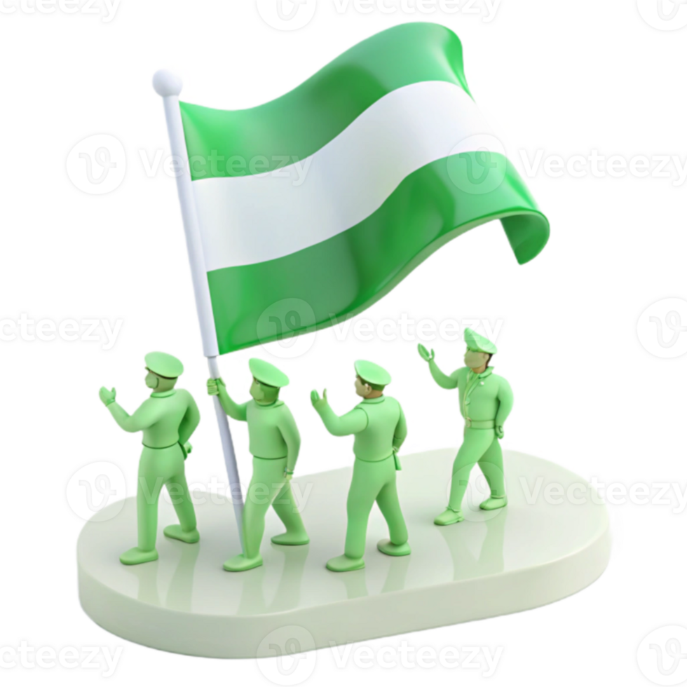 Green Flag Waving with Figures in Military Formation png