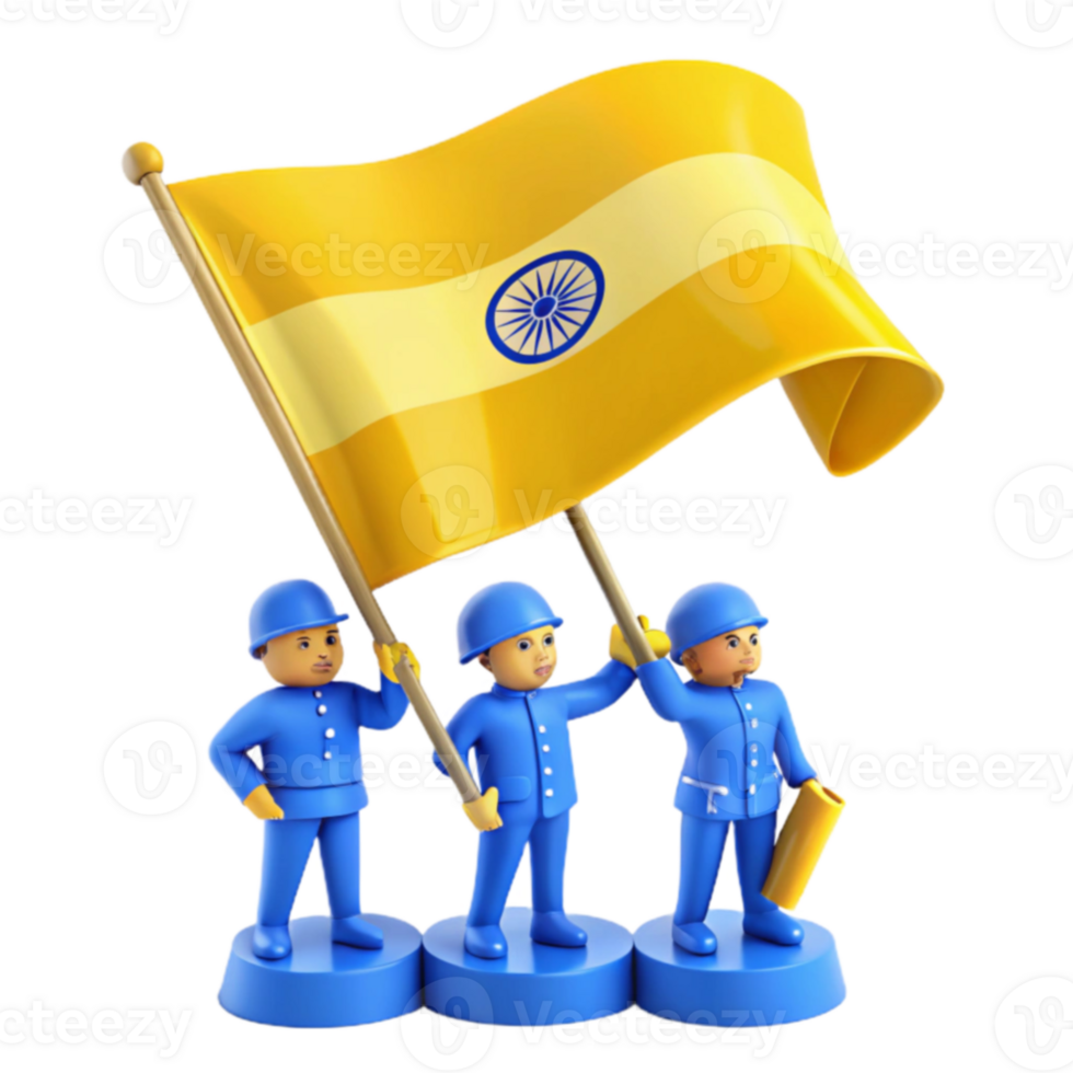 Three Figures Holding a Waving Flag png