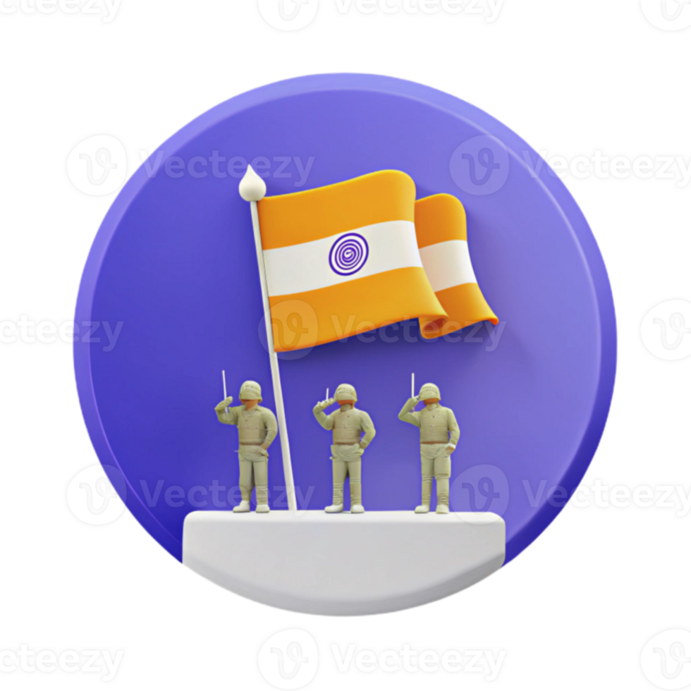3D Illustration of Soldiers Saluting a Flag with a Circle Design png