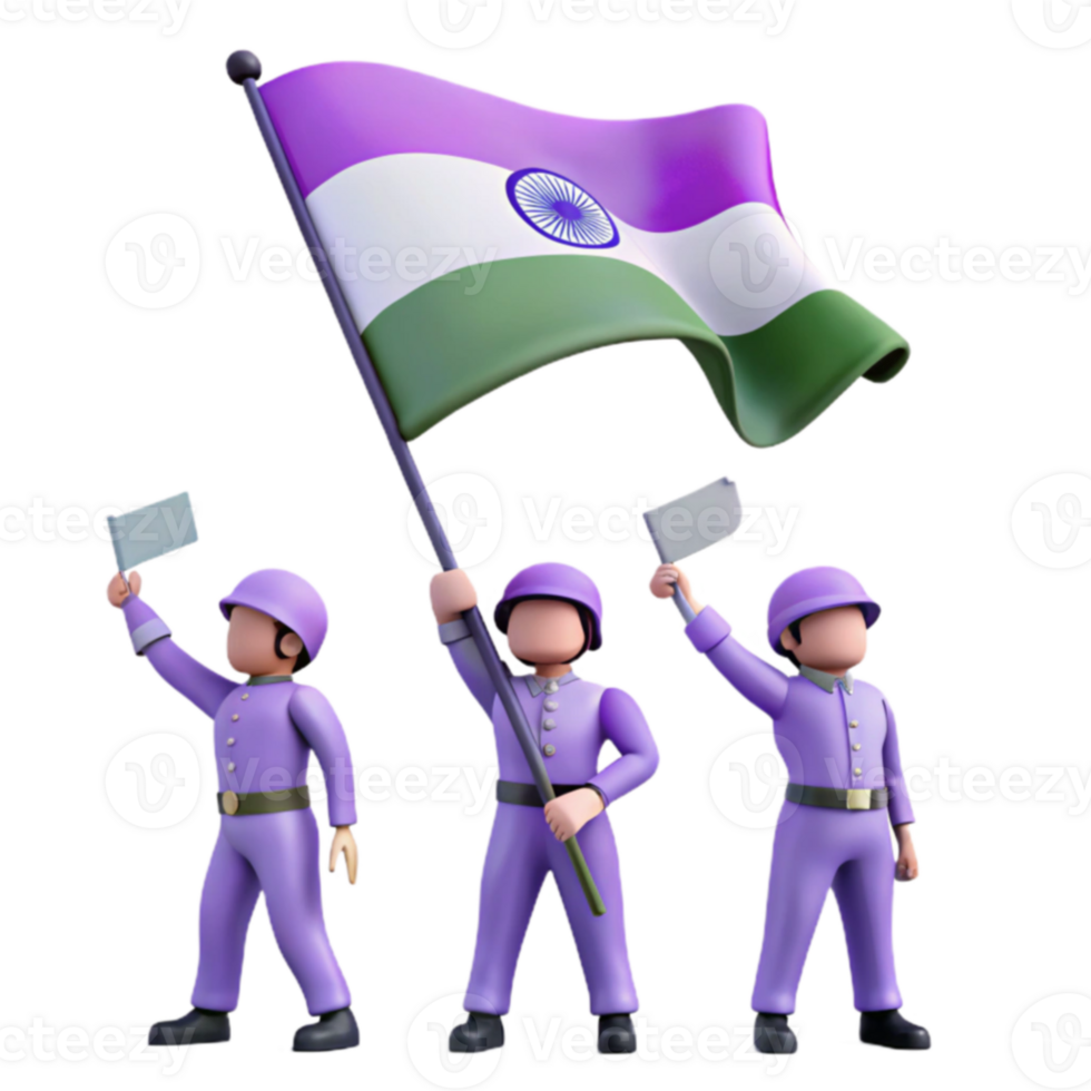 3D Illustration of Soldiers Holding a Flag with a Wheel png