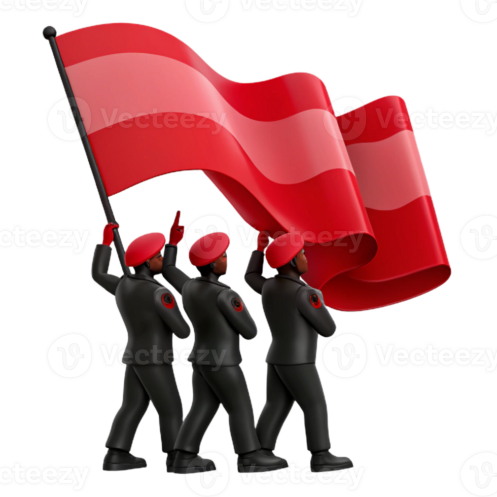 Three Soldiers Marching With a Red Flag png