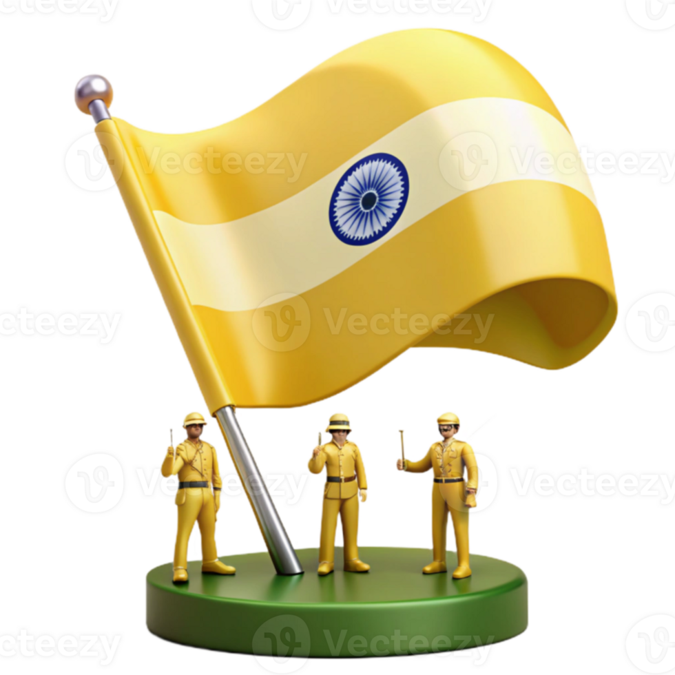 3D Render of Soldiers Saluting a Waving Flag png
