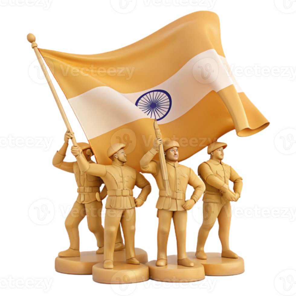 3D Illustration of Soldiers Saluting Under a Waving Flag png