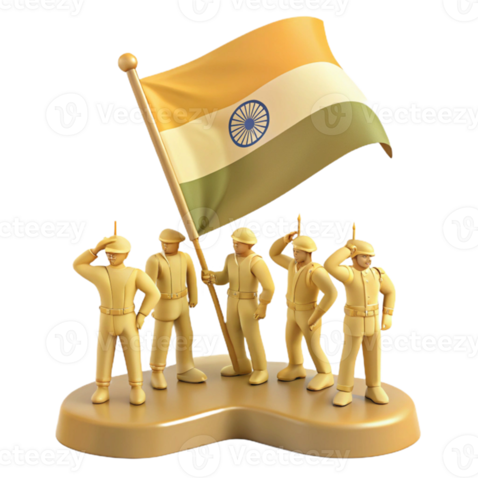 Saluting the Flag A 3D Illustration of Soldiers Honoring the National Colors png