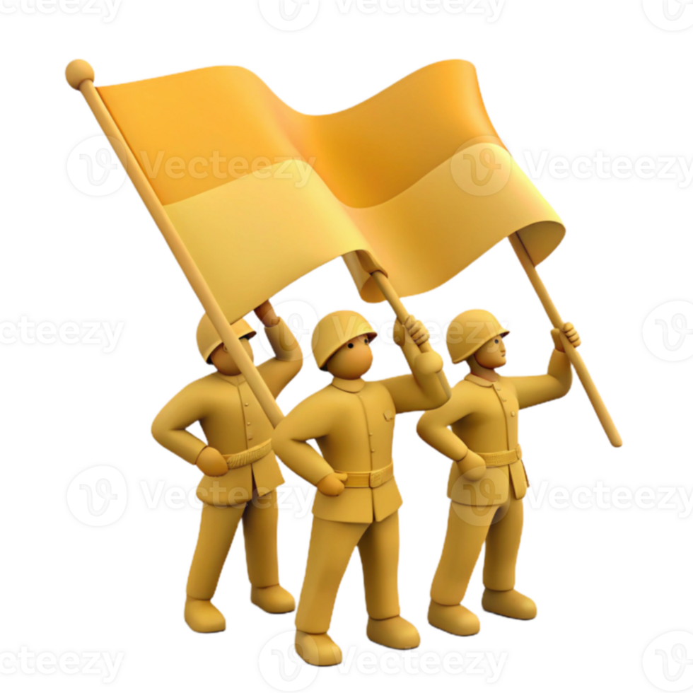 Three Soldiers Holding a Yellow Flag png
