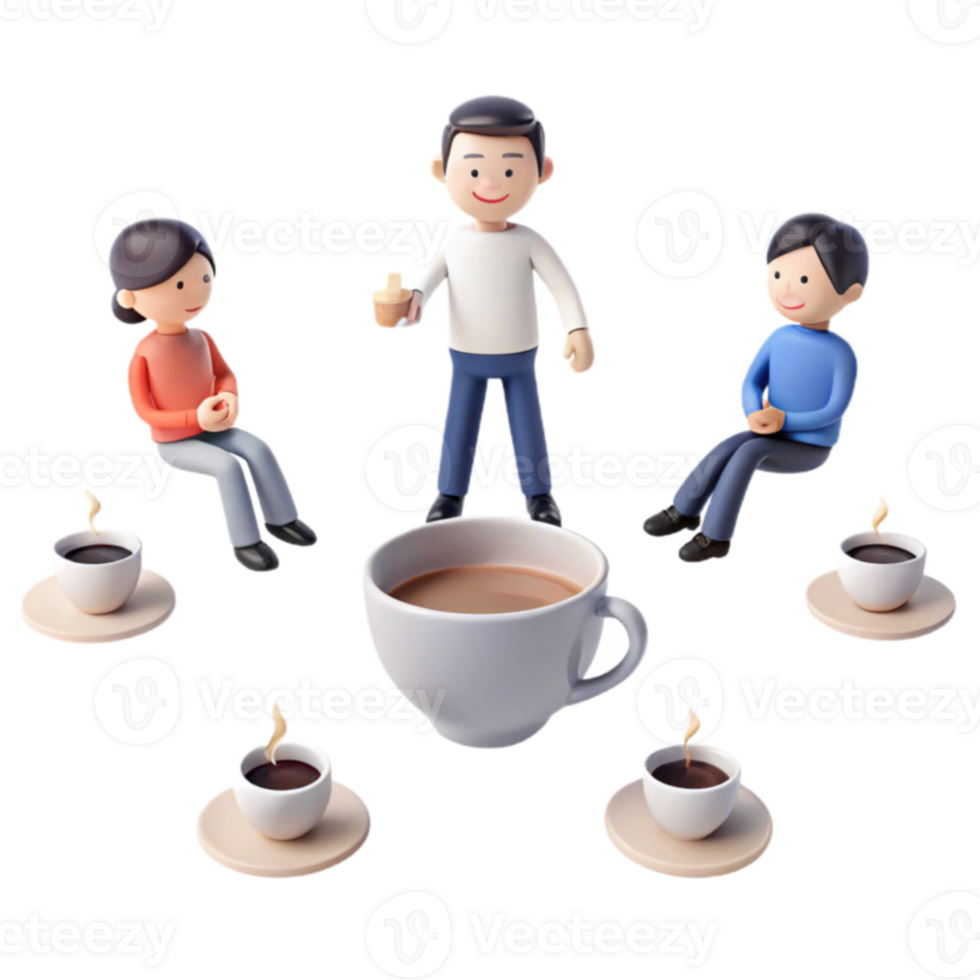 Cartoon Characters Enjoying a Cup of Coffee Together png