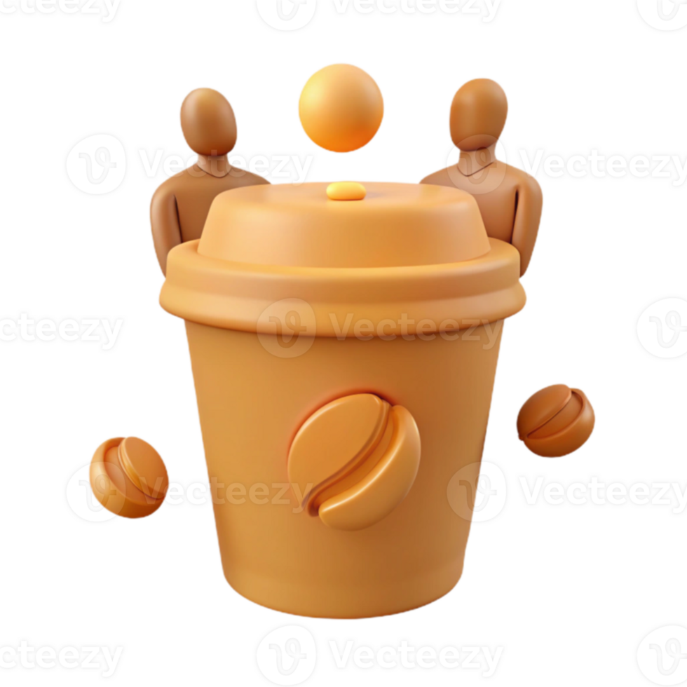 3D Render of Coffee Cup with Bean and Two Figures png