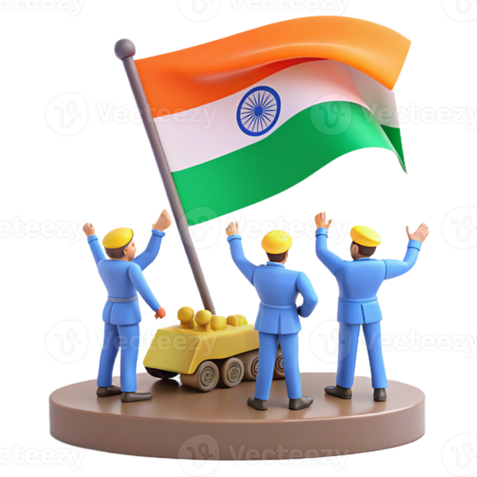 3D Illustration of People Saluting the Indian Flag png
