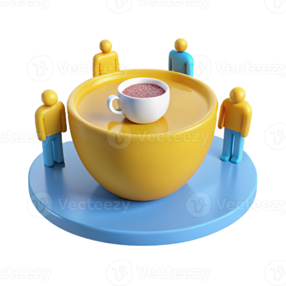 Small Figures Gathering Around a Large Cup of Coffee png