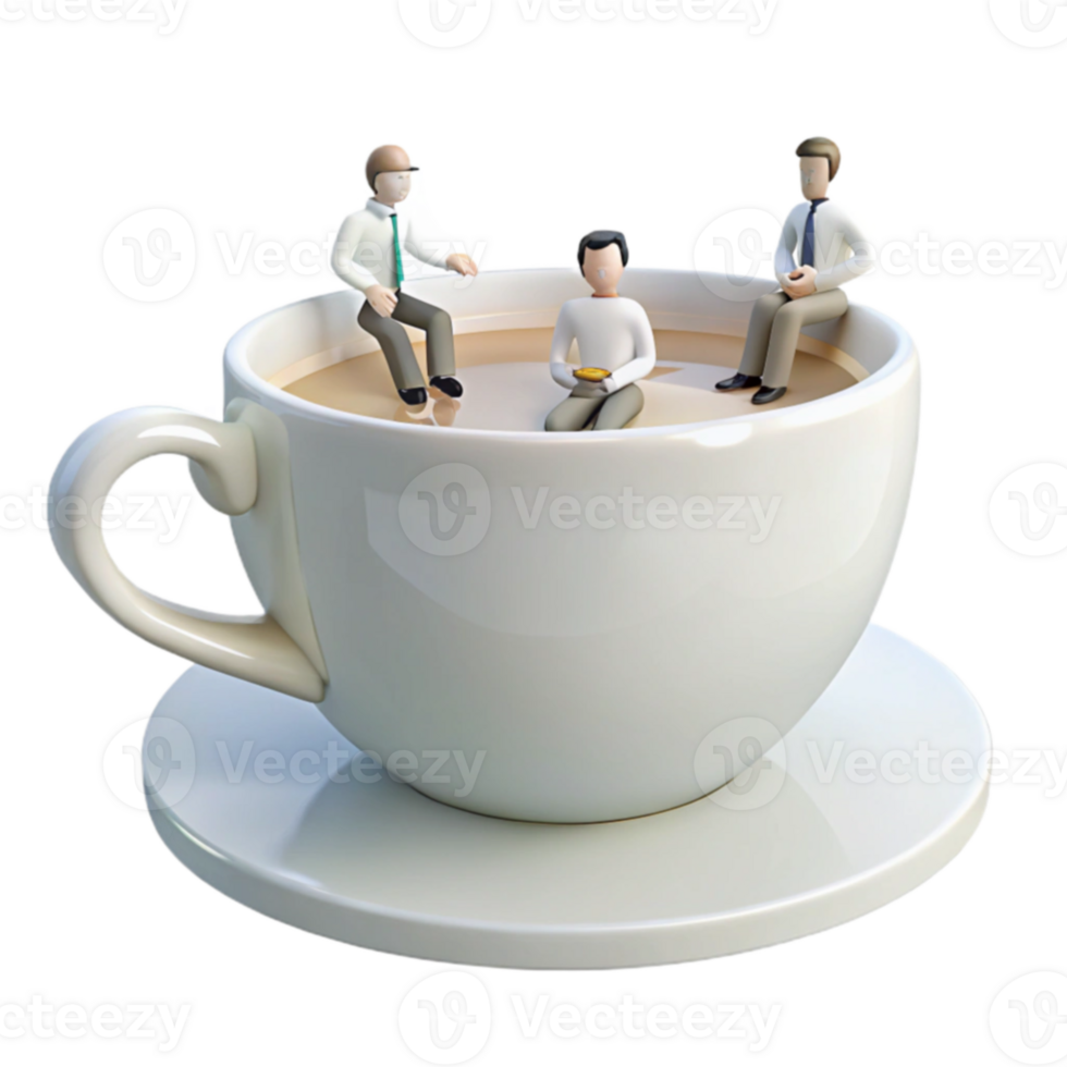 Tiny Figures Sitting in a Coffee Cup png