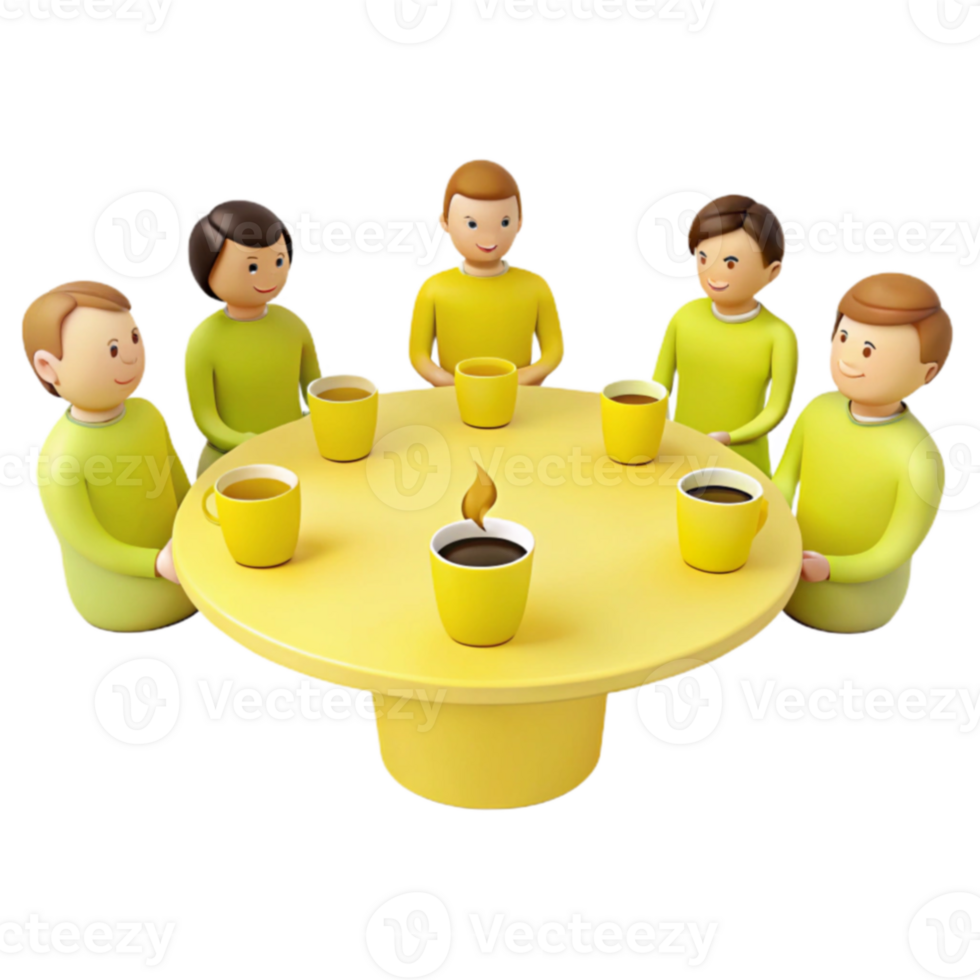 Group of Friends Enjoying Coffee and Conversation Around a Table png