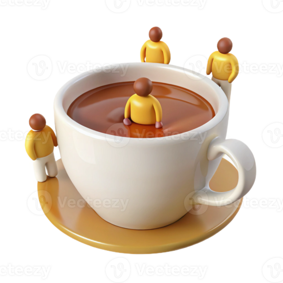 Tiny Figures Surrounding a Large Coffee Cup png