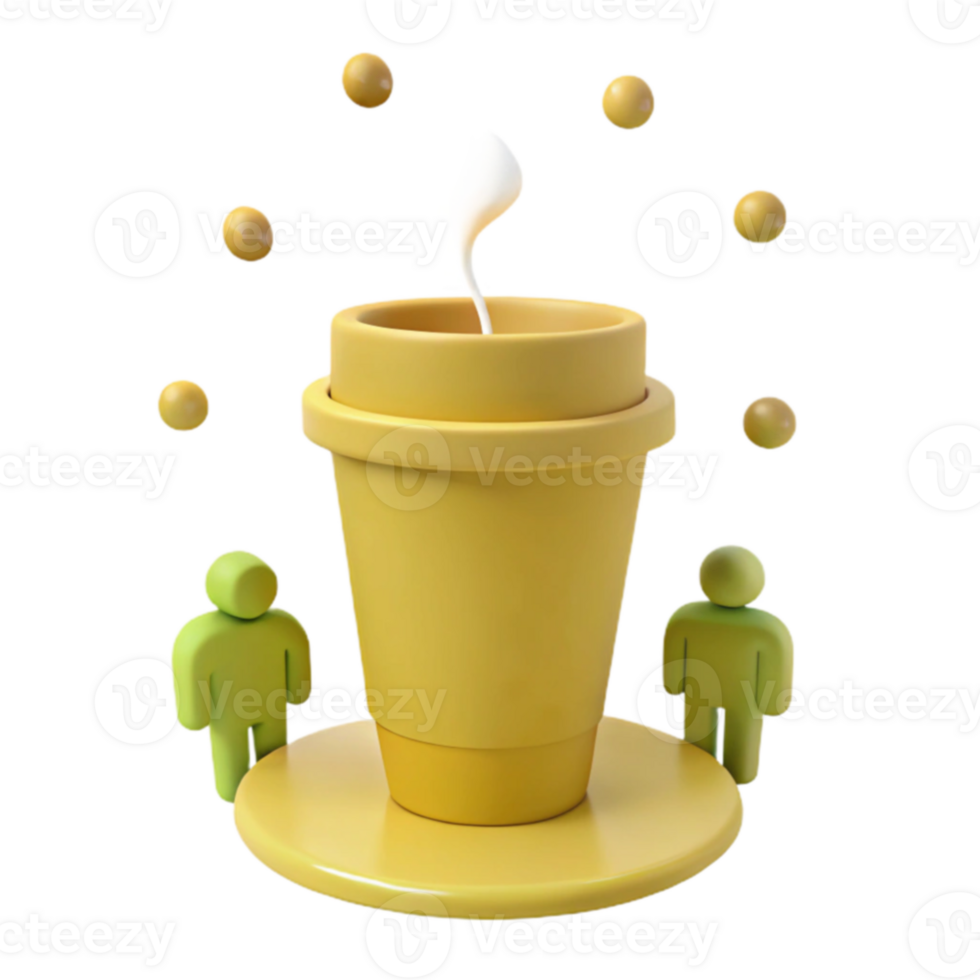 3D Rendered Illustration of a Coffee Cup with Whipped Cream and Two Small Figures png
