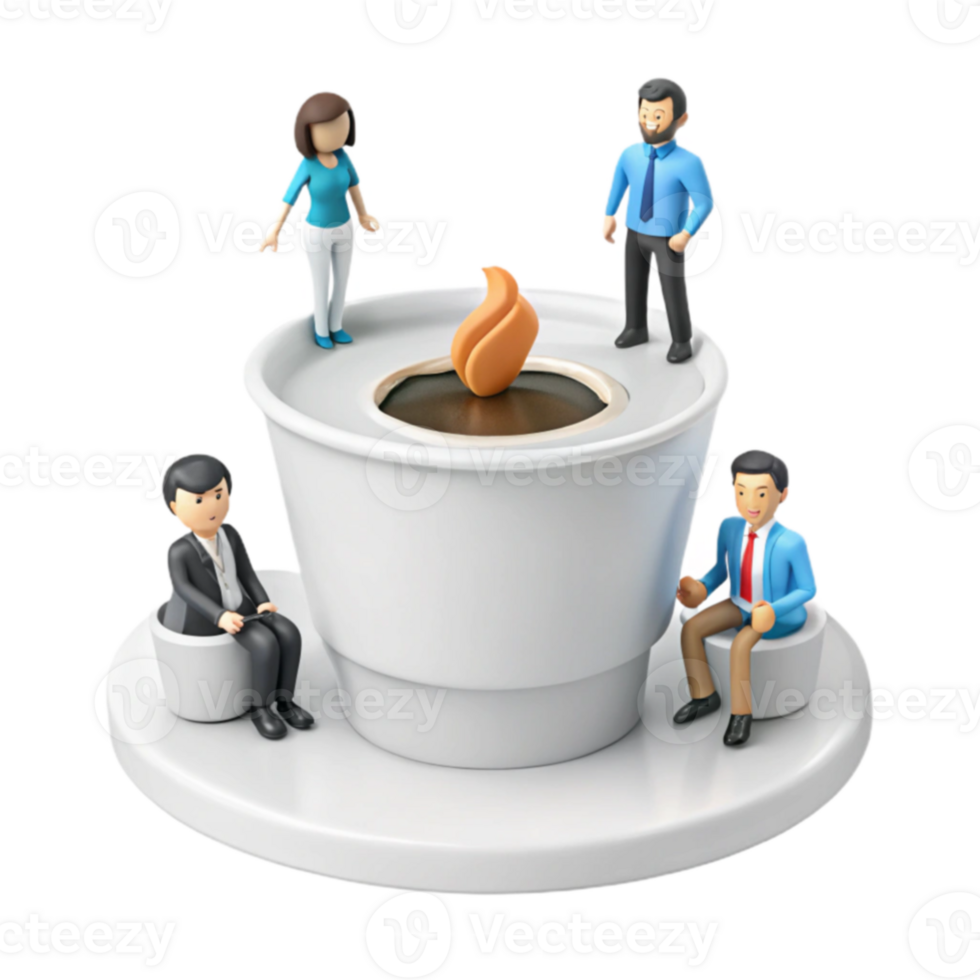 Tiny People Gather Around a Giant Coffee Cup png