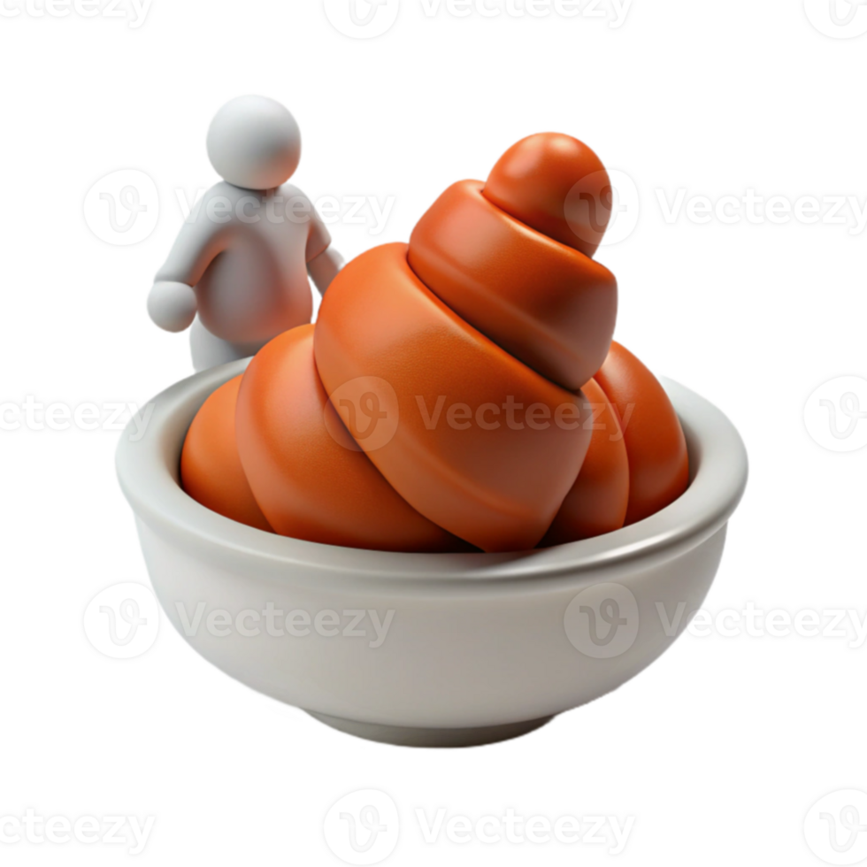 3D Render of a White Figure in a Bowl with Orange Swirls png