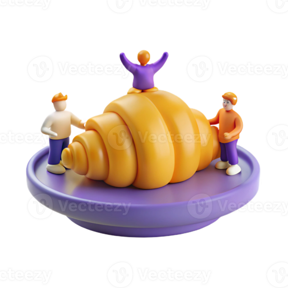 3D Render of People Playing on a Large Pastry png