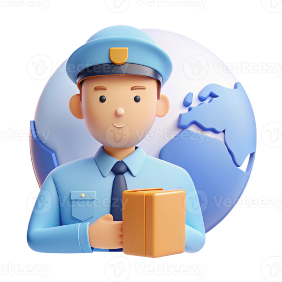 Global Delivery A 3D Illustration of a Delivery Person Holding a Package png