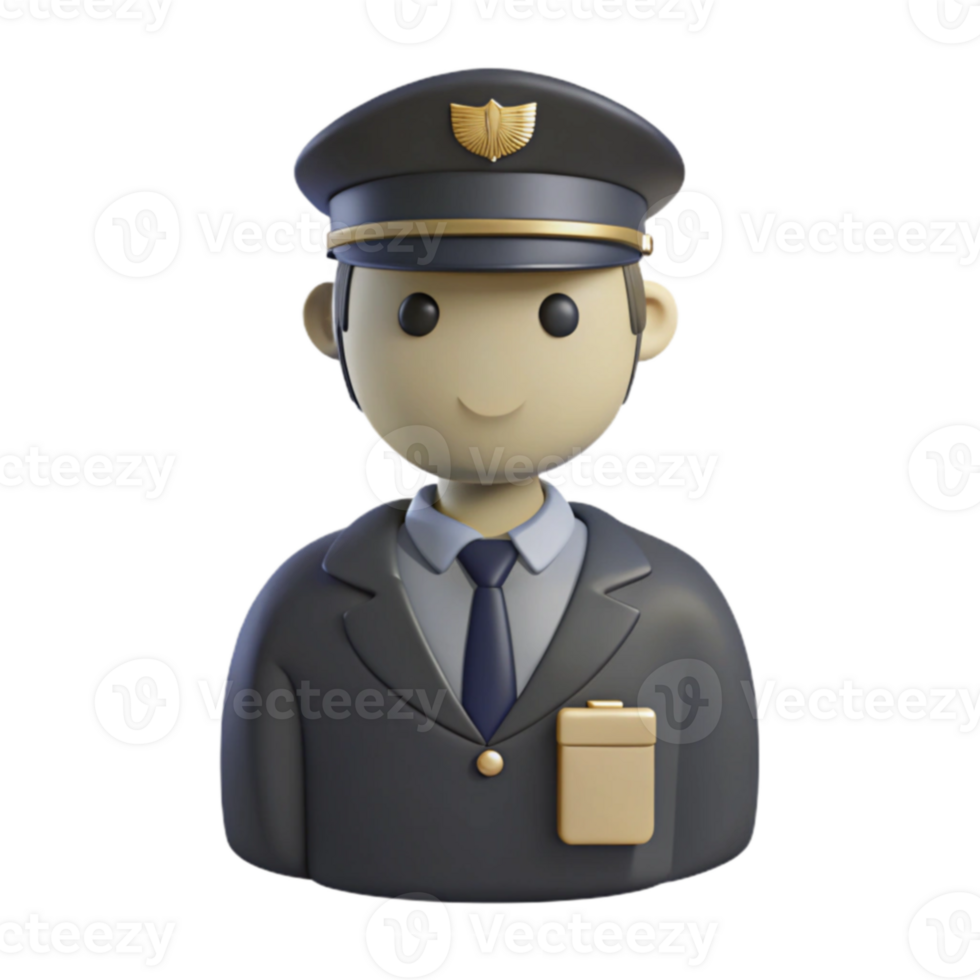Smiling 3D Character in Pilot Uniform png