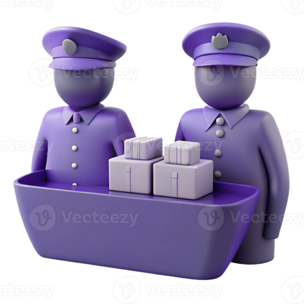 Two Cartoon Delivery Workers With Boxes on a Boat png
