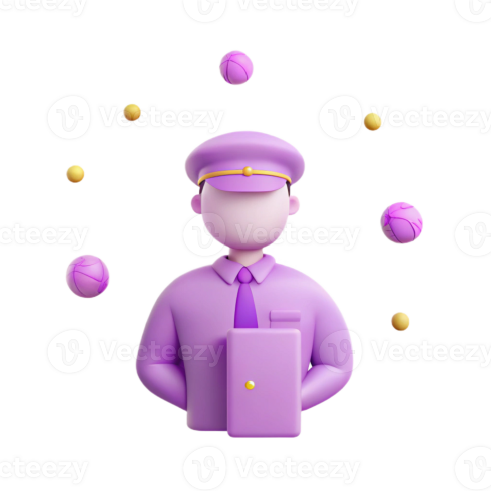 Purple 3D Character with Hat and Tie png