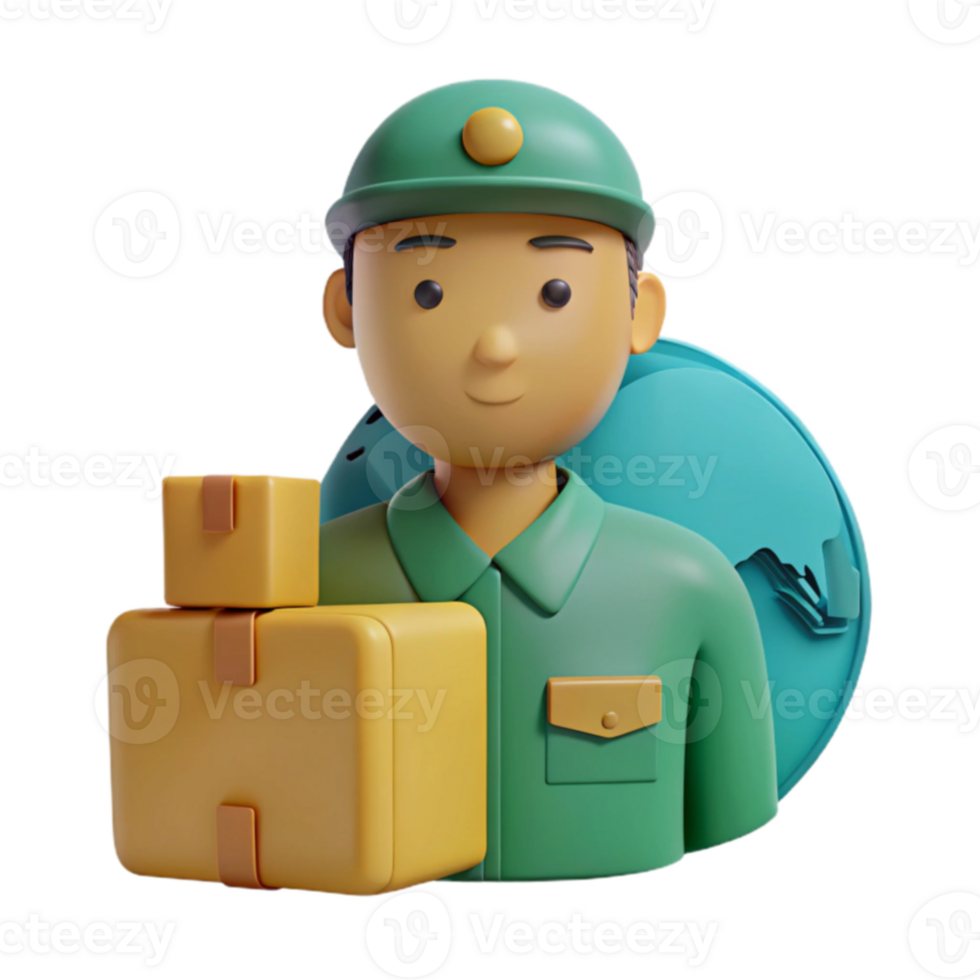 Delivery Person 3D Model Courier with Packages and Global Symbol png