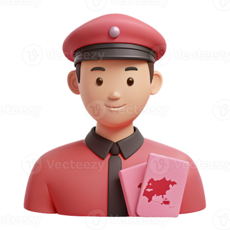 3D Cartoon Character of a Conductor Holding Tickets png