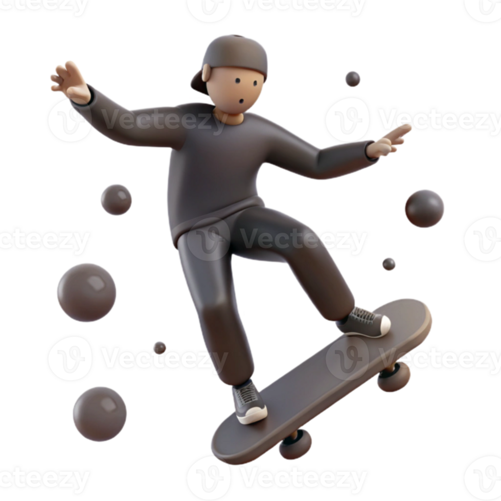 3D Cartoon Character Skateboarding png
