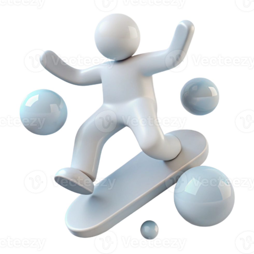 3D White Figure on Skateboard png