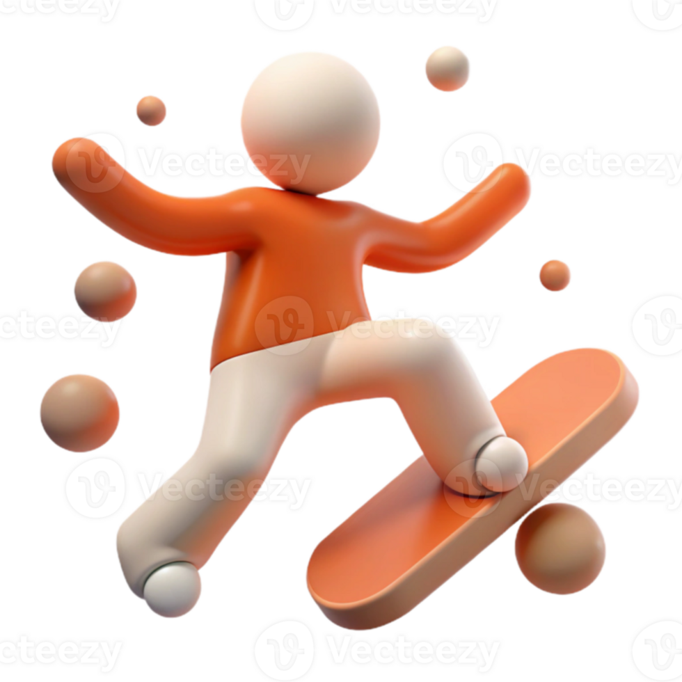 3D Character Skateboarding with Floating Spheres png
