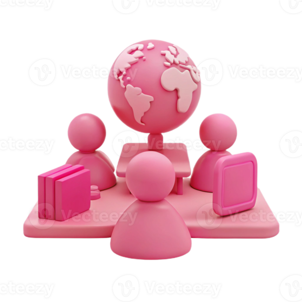 Global Collaboration 3D Illustration of People and a Globe png