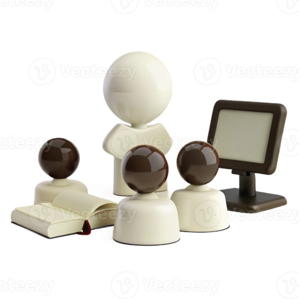 Group of 3D Characters Learning with a Book and Computer png