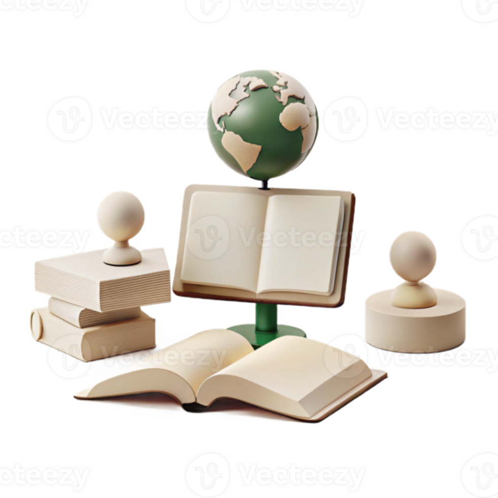 Open Book and Globe on a Desk png