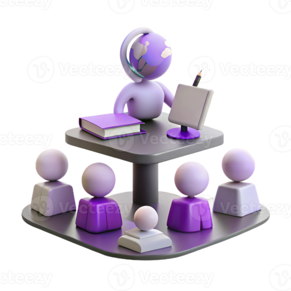 Global Education A 3D Illustration of a Teacher Leading a Class of Students png