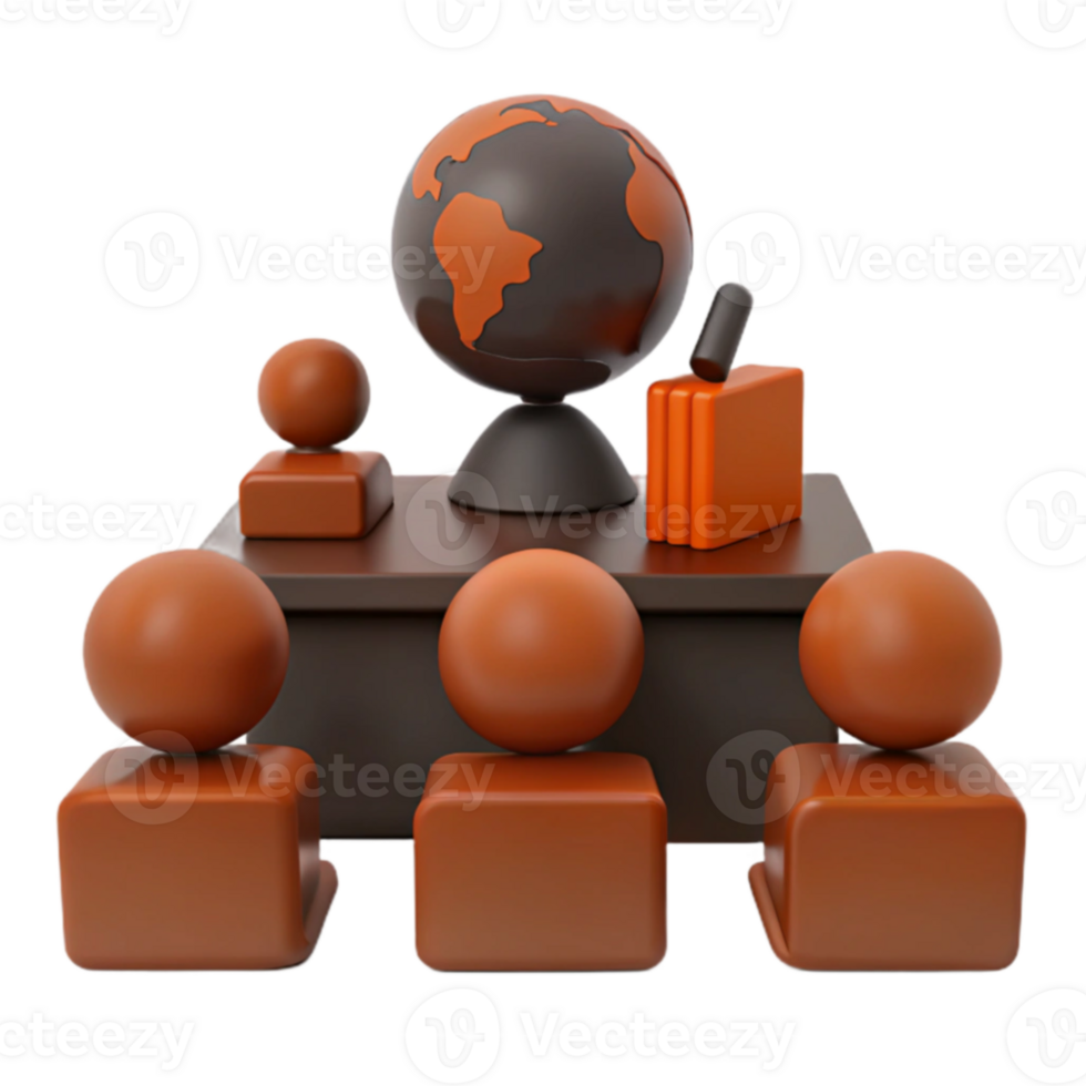 global discussão 3d render do pessoas por aí uma mesa com uma globo png