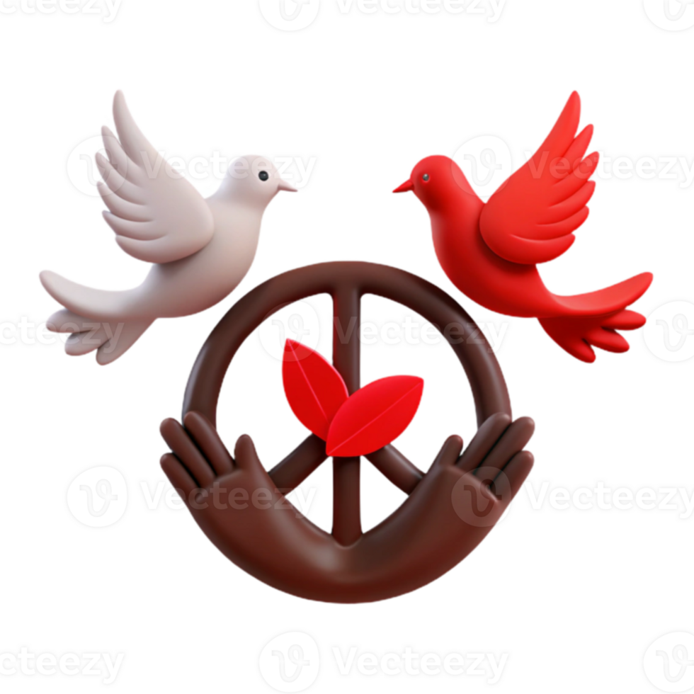 Peace Symbol with Birds and Leaves png
