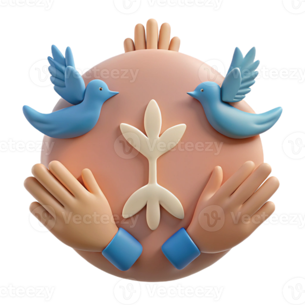 3D Illustration of Two Birds Holding a Plant, Symbolic of Peace and Harmony png