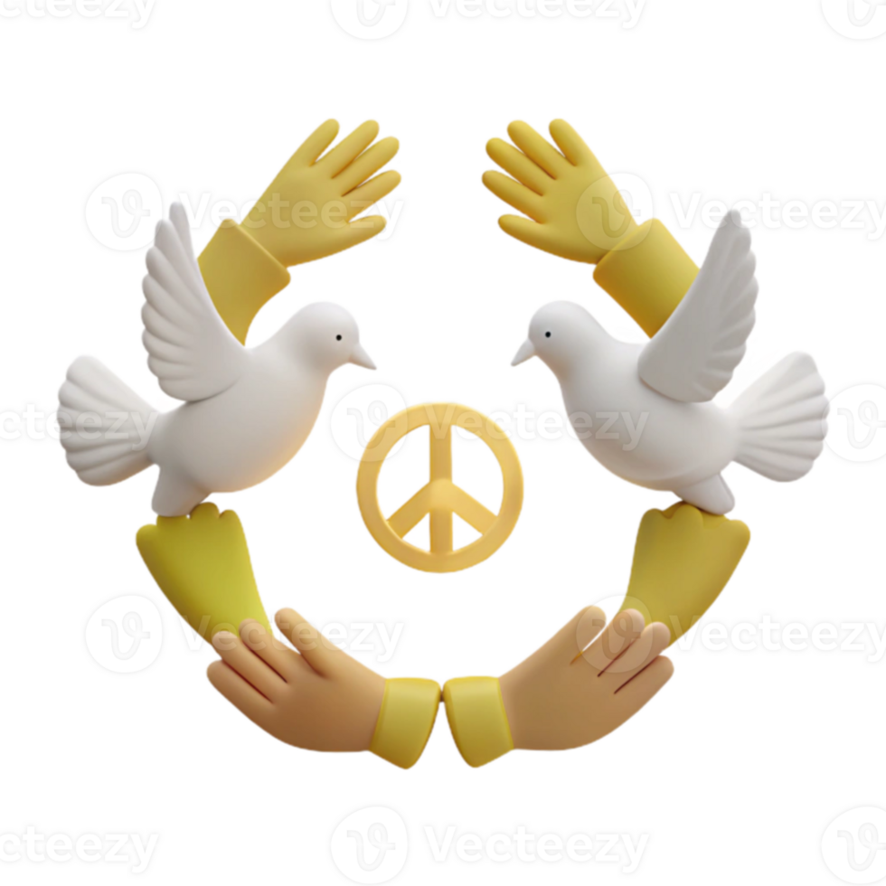 Peace Symbol with Doves and Hands in a Circle png